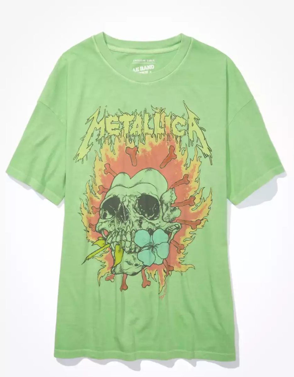 T Shirts American Eagle AE Oversized Metallica Graphique Tee Vert Femme | BUF-51880882